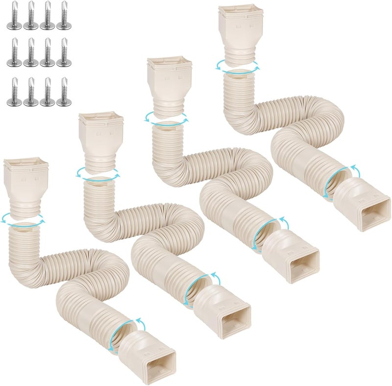 plusgutter Rain Gutter Downspout Extensions Flexible, Drain Downspout Extender,Down Spout Drain Extender, Gutter Connector Rainwater Drainage,Extendable from 21 to 68 Inches(4 Pack, Limestone) - Image 1
